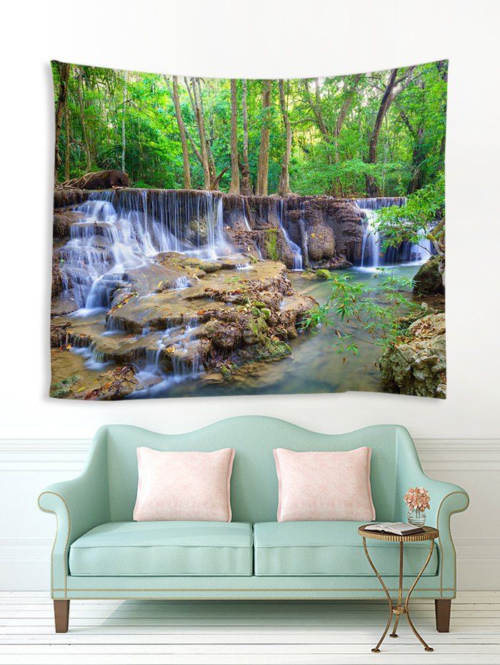 [29% OFF] 2020 Forest Waterfall Stream Print Tapestry Wall Hanging Art ...