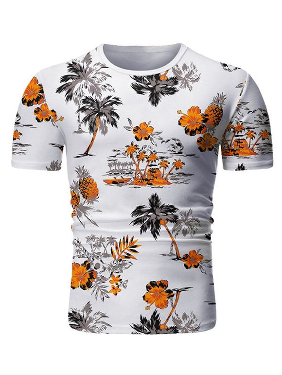 T-shirt Décontracté à Imprimé Fleuri Palmier - Blanc 3XL