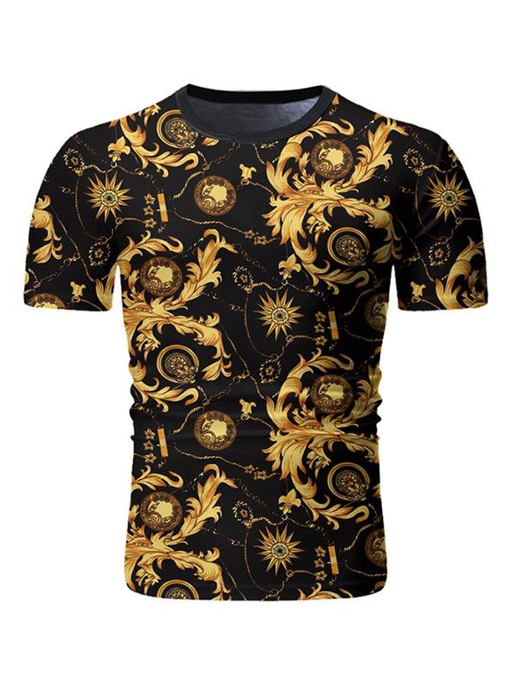 T-shirt Baroque Imprimé à Col Rond - Noir 3XL