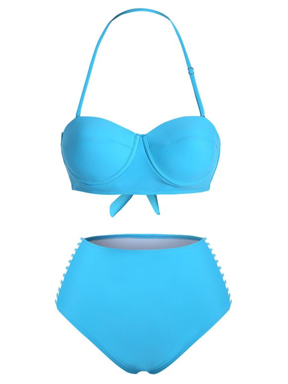 Maillot de Bain Bikini Taille Haute à Armature à Col Halter - Ciel Bleu Foncé M