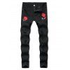 Floral Embroidery Ripped Design Jeans - BLACK 40