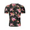 T-shirt à Imprimé Fleur Chaîne à Manches Courtes - Noir 3XL