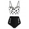 Maillot de Bain Tankini Rayé à Pois Embelli de Bouton - Blanc 2XL