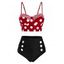 Maillot de Bain Tankini Rayé à Pois Embelli de Bouton - Rouge Vineux M