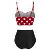 Maillot de Bain Tankini Rayé à Pois Embelli de Bouton - Noir M