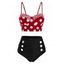 Maillot de Bain Tankini Rayé à Pois Embelli de Bouton - Noir S