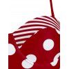 Polka Dot Striped Button Embellished Moulded Tankini Swimwear - BLACK 3XL