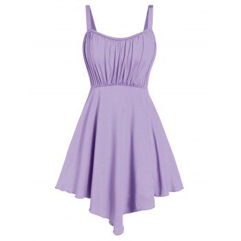 

Ruched Pointed Hem Flare Tank Top, Mauve