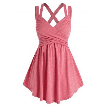 

Plus Size Crossover Cross Back A Line Tunic Tank Top, Valentine red