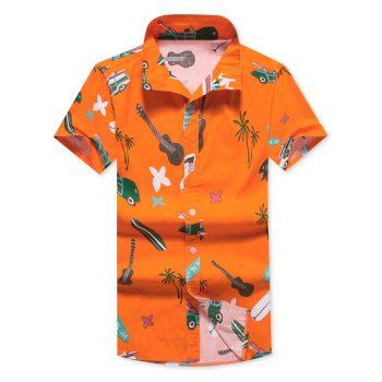 

Guitar Printed Short Sleeves Hawaii Shirt, Halloween orange