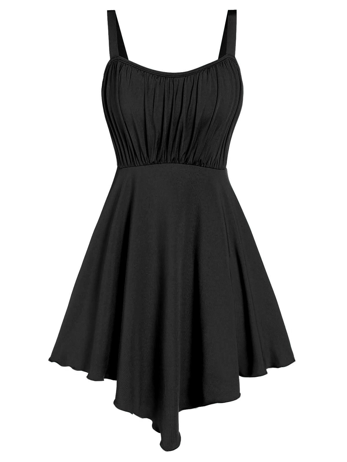 

Ruched Pointed Hem Flare Tank Top, Black