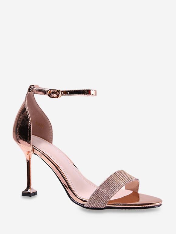 Sandales à Talon Haut en Cuir avec Bride à la Cheville en Métal - Or EU 37