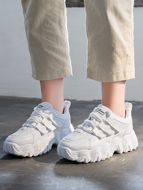 white platform running shoes