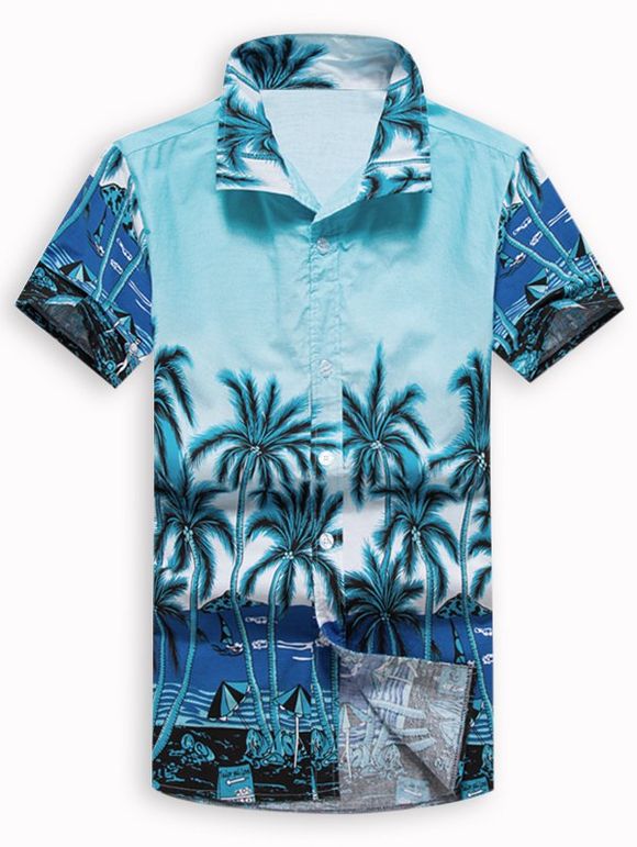 Chemise de Plage Hawaïen Arbre de Palmier - Bleu de Ciel XL