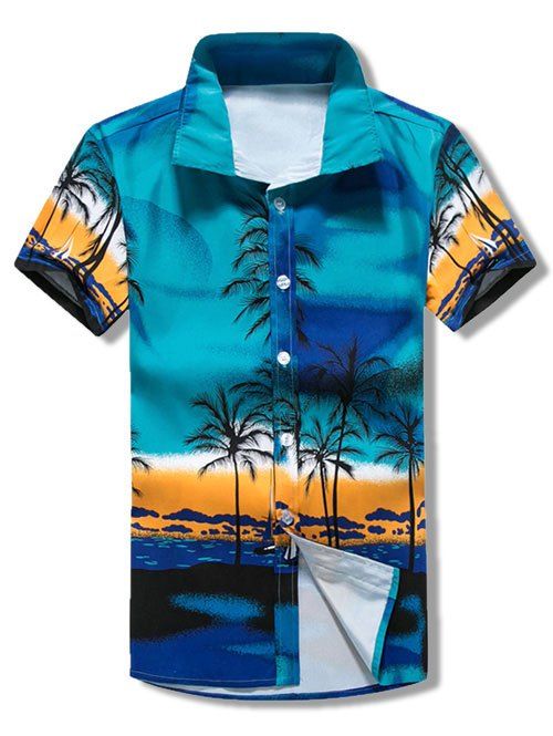 Chemise de Plage Hawaïen à Imprimé Palmier - Ciel Bleu Foncé 2XL
