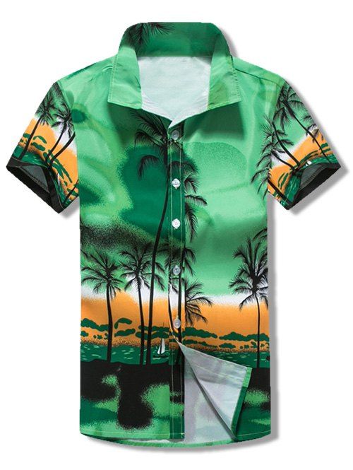 Chemise de Plage Hawaïen à Imprimé Palmier - Vert Pois 2XL