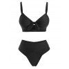 Cut Out Criss Cross Tie Front Bikini Swimwear - BLACK L