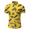 Chemise de Plage à Imprimé Feuille Tribale à Manches Courtes - Jaune Canard Caoutchouc 2XL