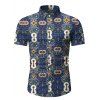 Chemise Abstraite Imprimée à Manches Courtes - Bleu Myrtille 2XL