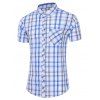 Chemise Décontractée à Carreaux avec Poche à Manches Courtes - Bleu Océan M