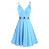 Robe d'Eté Evasée à Bretelle avec Bouton à Superposition - Bleu clair 3XL