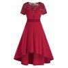 Robe Mi-Longue Panneau en Dentelle à Coupe Haute de Grande Taille - Rouge Vineux 2X