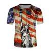 T-shirt Statue de la Liberté et Drapeau Américain Imprimés - multicolor L