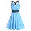Robe Plissée en Dentelle Insérée sans Manches - Bleu Ciel Léger 3XL