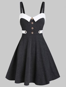Contrast Trim Mock Button Cami A Line Mini Dress