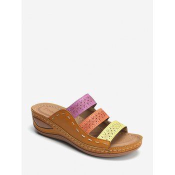 

Color-blocking Hollow Out Low Heel Slides, Light brown