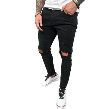 

Destroyed Zipper Fly Skinny Jeans, Black