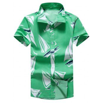 

Graphic Print Turn-down Collar Shirt, Cyan opaque