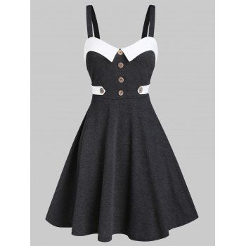 

Contrast Trim Mock Button Cami A Line Mini Dress, Dark gray