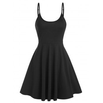 

Summer Spaghetti Strap Plain Flare Dress, Black