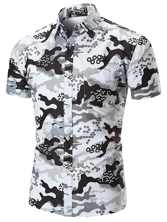 Chemise Géométrique Camouflage avec Une Poche à Manches Courtes - Blanc XL