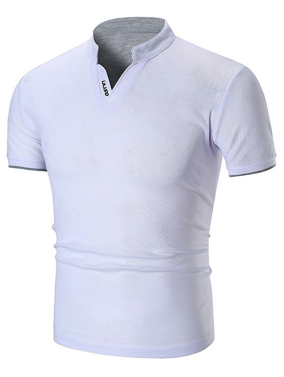 T-shirt Lettre Détaillé Bicolore à Col Debout - Blanc XS