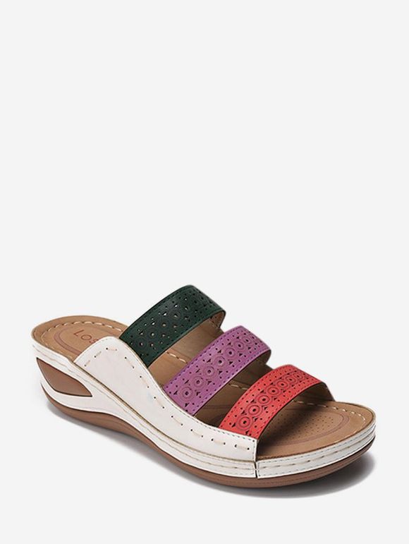 Sandales Evidées en Blocs de Couleurs à Talon Bas - Blanc EU 37