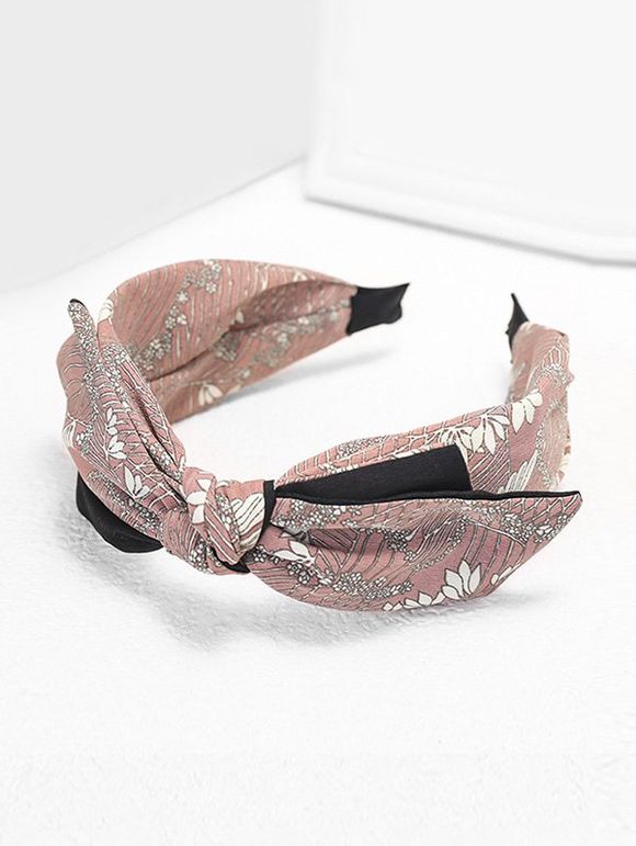 Bandeau Large Feuille Imprimée avec Nœud Papillon - Rose 
