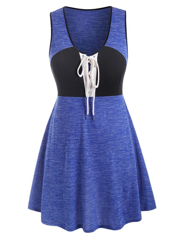 Débardeur Tunique Long de Grande Taille à Lacets - Bleu 5X