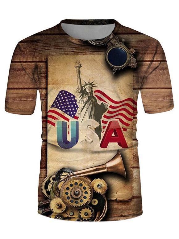 T-shirt Décontracté Graphique Drapeau Américain Statue de la Liberté à Manches Courtes - multicolor L