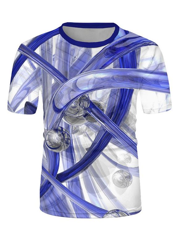 T-shirt Décontracté Barre Abstrait et Tube Imprimés à Manches Courtes - multicolor 3XL