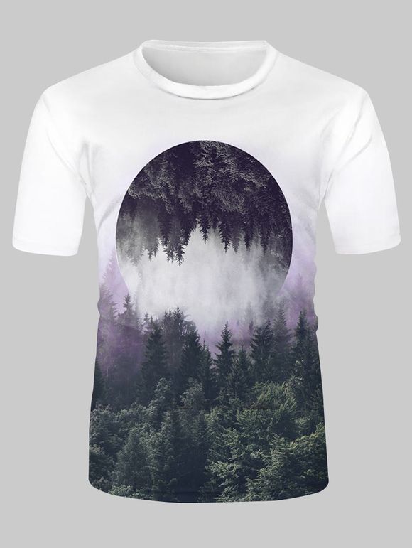 T-shirt Décontracté Graphique Paysage de Forêt à Manches Courtes - multicolor 3XL
