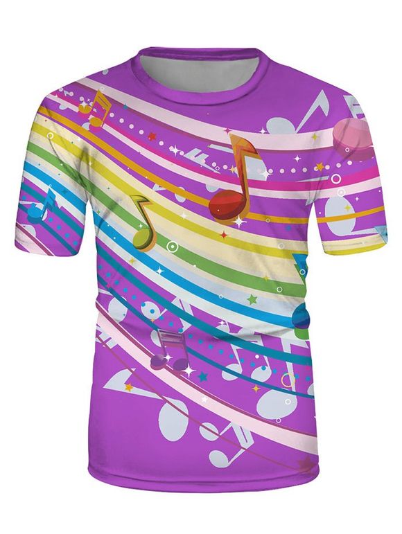 T-shirt Décontracté Note de Musique Colorée Imprimée à Manches Courtes - multicolor L