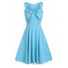 Mini Robe Boutonnée sans Manches à Col en Forme de Cœur - Bleu clair 3XL