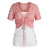 Ensemble de T-shirt Court de Grande Taille à Lacets et de Camisole Plissée - Rose 2X