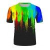 T-shirt Long Peinture Eclaboussée Imprimée à Col Rond - multicolor M