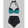 Maillot de Bain Bikini Boutonné Rayé - Bleu Vert Ara XL