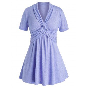 

Plus Size Twisted Short Sleeve Ruched Tee, Mauve