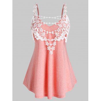 

Plus Size Floral Applique Backless Cami Tunic Top, Deep peach