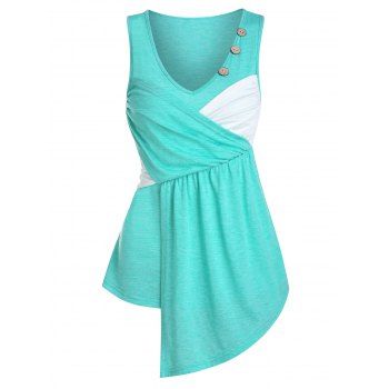 

Asymmetric Contrast Crossover Tank Top, Aquamarine